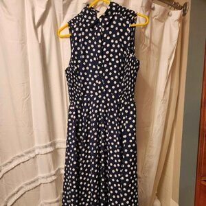 Kate Spade Navy and White Cloud Dot Midi Dress Size 6